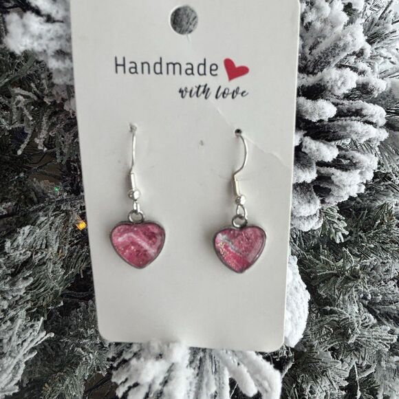Handmade Acrylic Pour Heart Earrings Hypoallergenic Dangle Jewelry Holiday Gift - Picture 3 of 5